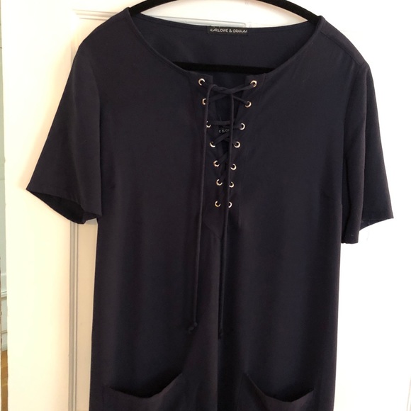 Harlowe & Graham Navy Lace Up Dress - Picture 2 of 10